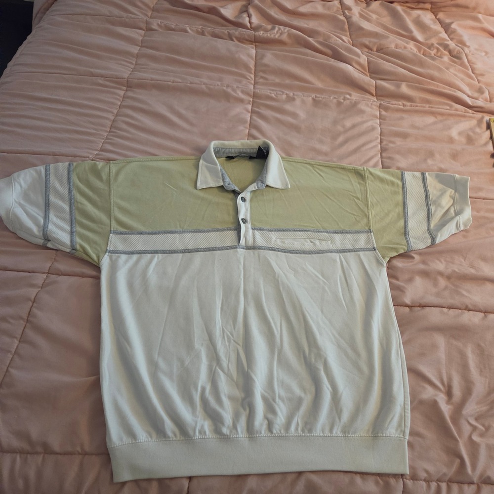 Knightsbridge Mens Large Polo Shirt Colorblock White Green Short Sleeve Vintage
